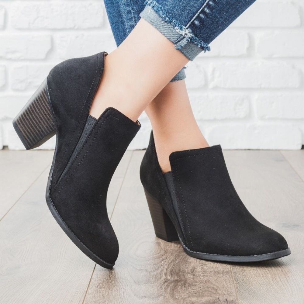 Black Faux Suede Ankle Booties - Picture 4 of 5